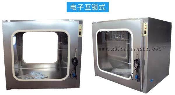 電子互鎖傳遞窗內(nèi)部采用集成電路，電磁鎖， 控制面板，指示燈等實(shí)現(xiàn)連鎖